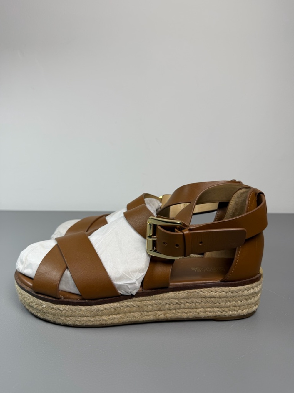 Michael Kors Lynn Espadrille Woven Platform Wide Strap Sandals Size Brown 8M - Picture 3 of 13